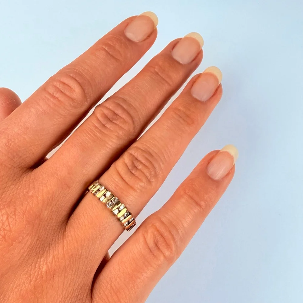 Estate 14K Solid Yellow Gold .60 TCW Natural Diamond Double Row Band VTG Ring - Picture 7 of 10